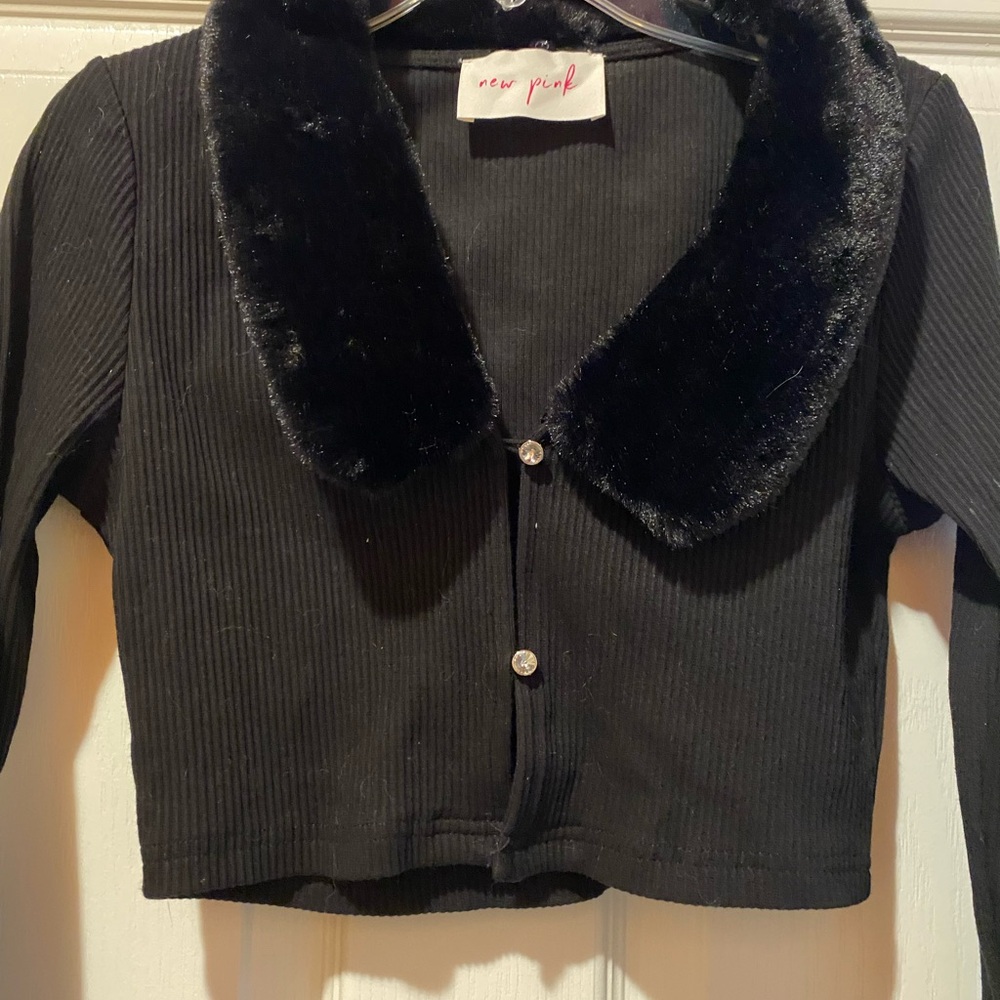 Black Faux Fur Collar Cardigan